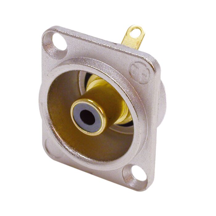 Neutrik NF2D-0 Phono RCA Chassis Panel Mount. Nickel shell, Black ID