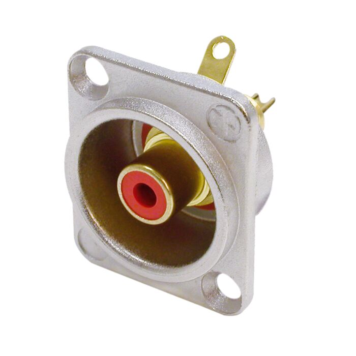 Neutrik NF2D-2 Phono RCA Chassis Panel Mount. Nickel shell, Red ID