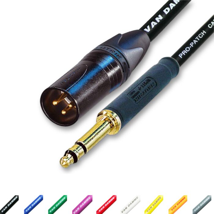 Gold Neutrik 4.4mm TT Bantam Jack to Male XLR Patch Lead. Van Damme Cables.