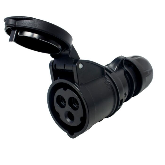 PCE 16amp 2P+E CEE Midnight Black Cable Mount Female Socket. IP44 (213-6X) 
