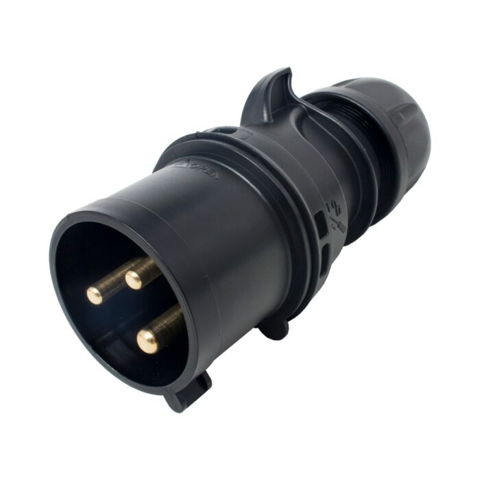 PCE 32amp 2P+E CEE Midnight Black Cable Mount Male Plug. IP44 (023-6X) 