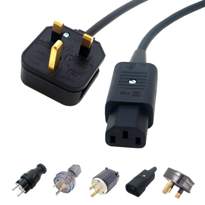 Premium IEC Kettle Mains Lead. UK Plug to C13. Flexible Cable, Long and Short