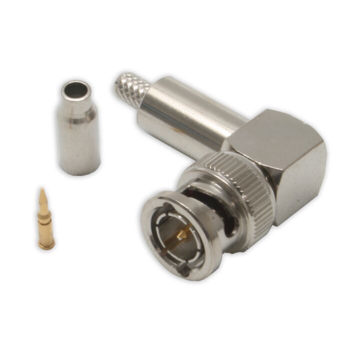 Angled BNC for RG179B U (thin 3mm) Cable. 75ohm Video. CRIMP Connector. CCTV. SP