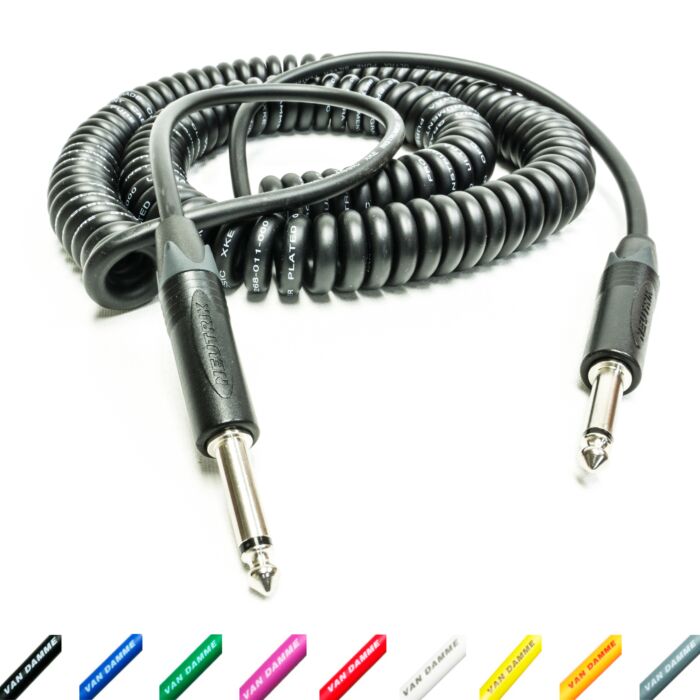 Van Damme Curly Guitar Cable. Neutrik Instrument Lead. STUDIO GRADE. 70cm  2.5m