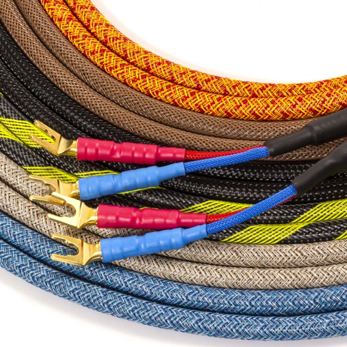 4mm Van Damme Audiophile Passive Speaker Cable. Gold SPADE Connectors. Single