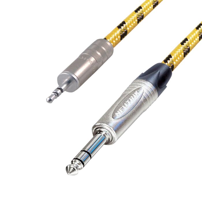Stereo Mini jack to Stereo 1/4" Jack Lead. Vintage Tweed Cable. Neutrik Headphone