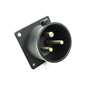 16amp 230v 2P+E IP44 Black Straight Flush Panel INLET Male. 3 Pole PCE (613-6f6X)