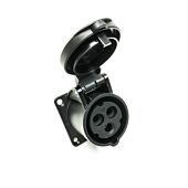 16amp 230v 2P+E IP44 Black Straight Flush Panel OUTLET Female Socket. PCE (313-6f6x)