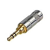 3.5mm Rean NYS231G Straight Stereo Mini Jack Connector. Gold Pin Silver Shell. 4mm Entry