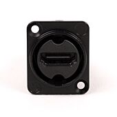 Neutrik HDMI feedthrough Chassis Connector in Black D-shape housing. NAHDMI-W-B