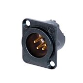 Neutrik NC4MD-LX-B Male 4 pin XLR Chassis Panel Mount. Black Shell and Gold Contacts
