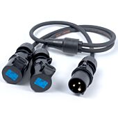 16amp Y Splitter Cable. 1x 16amp Plug to 2x 16amp Sockets.