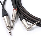 Pro Stereo Instrument Guitar Cable. Right Angle Jack. Instrument to 2 Amplifiers.