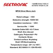 SEETRONIC Jack Plug. Silver MP2X. 6mm Mono. Guitar. Patch Connector