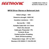 SEETRONIC Jack Plug. Silver MP3X. 6mm TRS. Balanced. Stereo Connector