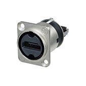 Neutrik HDMI feedthrough Chassis Connector. in silver D-shape housing. NAHDMI-W