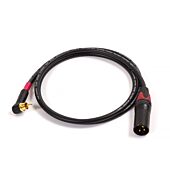 3502RABAU Angled RCA to Neutrik 3pin Male XLR Black. Quad Cable 1m Red Boots