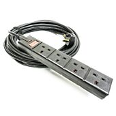 TOUGH H07RN-F Rubber Mains cable. Uk Plug to 4 Gang Socket. Black. Permaplug. 13amp