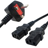 2.5m Kettle Splitter Lead. Power Cable. 3 Pin UK Plug to 2 two dual female C13-2.5m