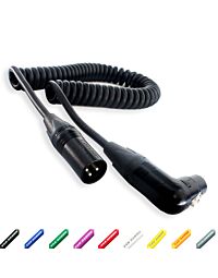 Van Damme Curly Mic Cables. Neutrik Angled Balanced Female to Male XLR. 