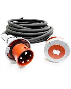 63amp Red 3 PHASE Events CEEform Commando Power Cable. (5x10mm) 3PNE 400V. H07RN-F