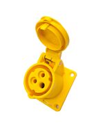 16amp 110v 2P+E IP44 Yellow Site Straight Flush Panel OUTLET Female Socket. PCE (313-4f6)
