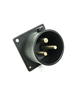 16amp 230v 2P+E IP44 Black Straight Flush Panel INLET Male. 3 Pole PCE (613-6f6X)