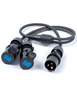 16amp Y Splitter Cable. 1x 16amp Plug to 2x 16amp Sockets.