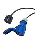16 amp to UK Plug H07rn-f Tough Rubber Hook up Lead. PCE Shark 16a socket cable. 3x1.5mm Conductors. EU. UK. AUS. USA plugs.