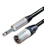 Van Damme Guitar Cable. Unbalanced Silver Neutrik 6.35mm TS Jack to Mono Male XLR. 