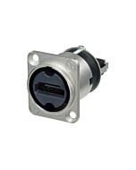 Neutrik HDMI feedthrough Chassis Connector. in silver D-shape housing. NAHDMI-W