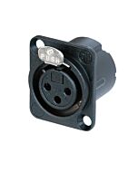 Neutrik NC3FD-LX-B Female 3 pin XLR Chassis Panel Mount. Gold Contacts