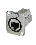 D-shape CAT6A panel connector. shielded. feedthrough. Nickel housing. NE8FDX-P6
