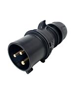 PCE 32amp 2P+E CEE Midnight Black Cable Mount Male Plug. IP44 (023-6X) 