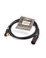 3502RABAU Angled RCA to Neutrik 3pin Male XLR Black. Quad Cable 1m Green Boots