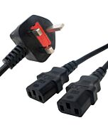 2.5m Kettle Splitter Lead. Power Cable. 3 Pin UK Plug to 2 two dual female C13-2.5m