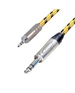 Stereo Mini jack to Stereo 1/4" Jack Lead. Vintage Tweed Cable. Neutrik Headphone