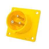 16amp 110v 2P+E IP44 Yellow Site Straight Flush Panel INLET Male. 3 Pole PCE (613-4f6)