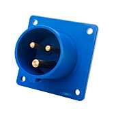 16amp 230V 2P+E IP44 Straight Panel Mount Appliance Male INLET. Compact. PCE (613-6F6)
