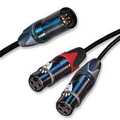 5 Pin Male XLR to Dual 3 Pin Female XLRs. Stereo Y Lead. Balanced Cable. (Variation Leads)