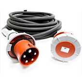 63amp Red 3 PHASE Events CEEform Commando Power Cable. (5x10mm) 3PNE 400V. H07RN-F