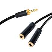 Headphone Splitter Cable. 3.5mm Mini Jack Male to Dual Female Lead. Audio Aux
