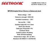 SEETRONIC Angled Jack Plug. Silver MP3RX 6mm TRS. Balanced. Stereo Connector