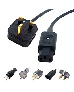 Premium IEC Kettle Mains Lead. UK Plug to C13. Flexible Cable, Long and Short